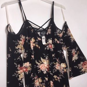 Charlotte Russe Black Floral Off-Shoulder Keyhole Long Sleeve Blouse 2X NWT